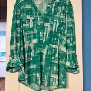 Ava & Grace Green/White 3/4 sleeve Blouse XL